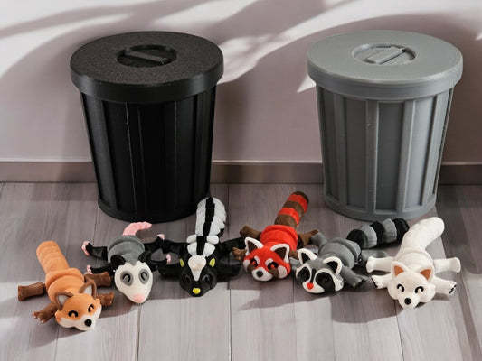 cute articulated animal figures for desk two trash cans