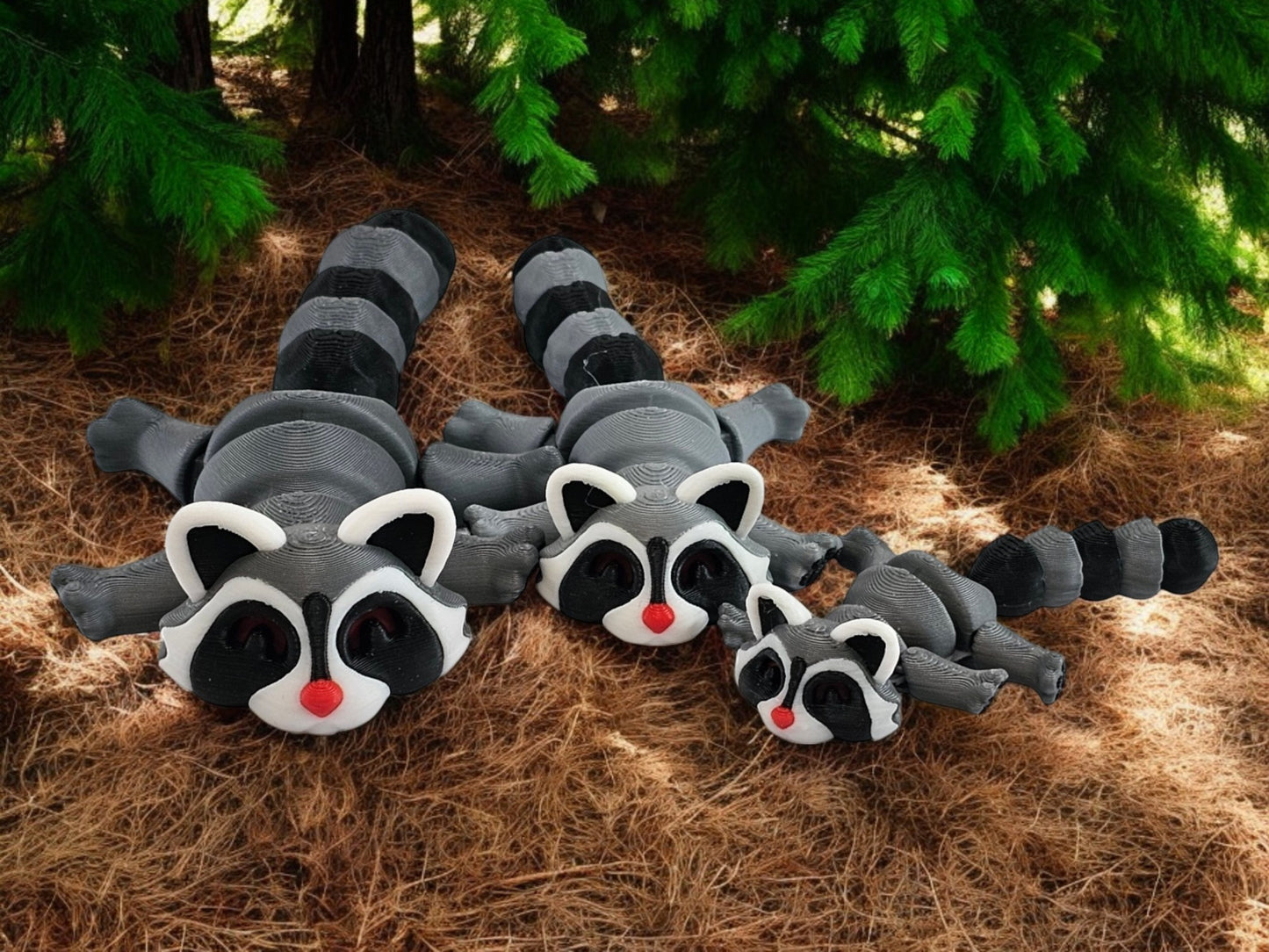 3D Printed Racoon Family Toy Set with Trash Can - Fun and Unique Racoon Figures for Kids - Eco-Friendly Playtime