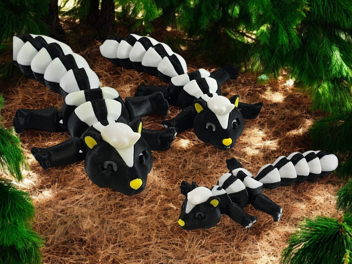 3D Printed Skunk Family Toy Set with Trash Can - Fun and Unique Skunk Figures for Kids - Eco-Friendly Playtime