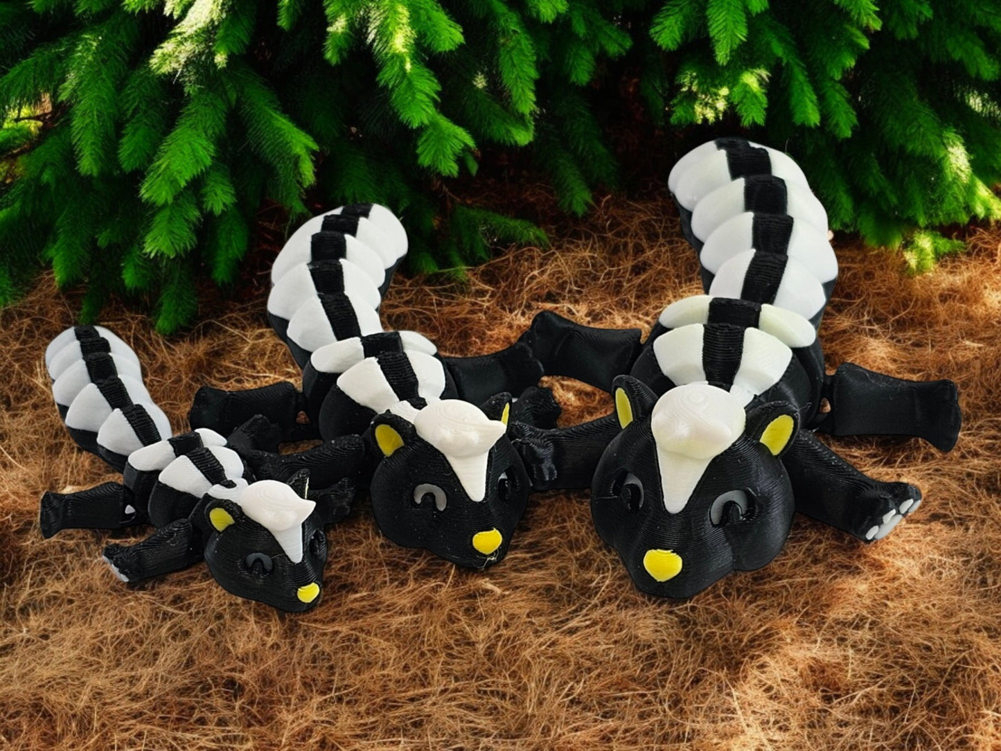 3D Printed Skunk Family Toy Set with Trash Can - Fun and Unique Skunk Figures for Kids - Eco-Friendly Playtime