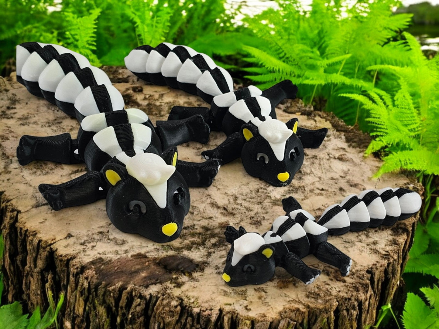 3D Printed Skunk Family Toy Set with Trash Can - Fun and Unique Skunk Figures for Kids - Eco-Friendly Playtime