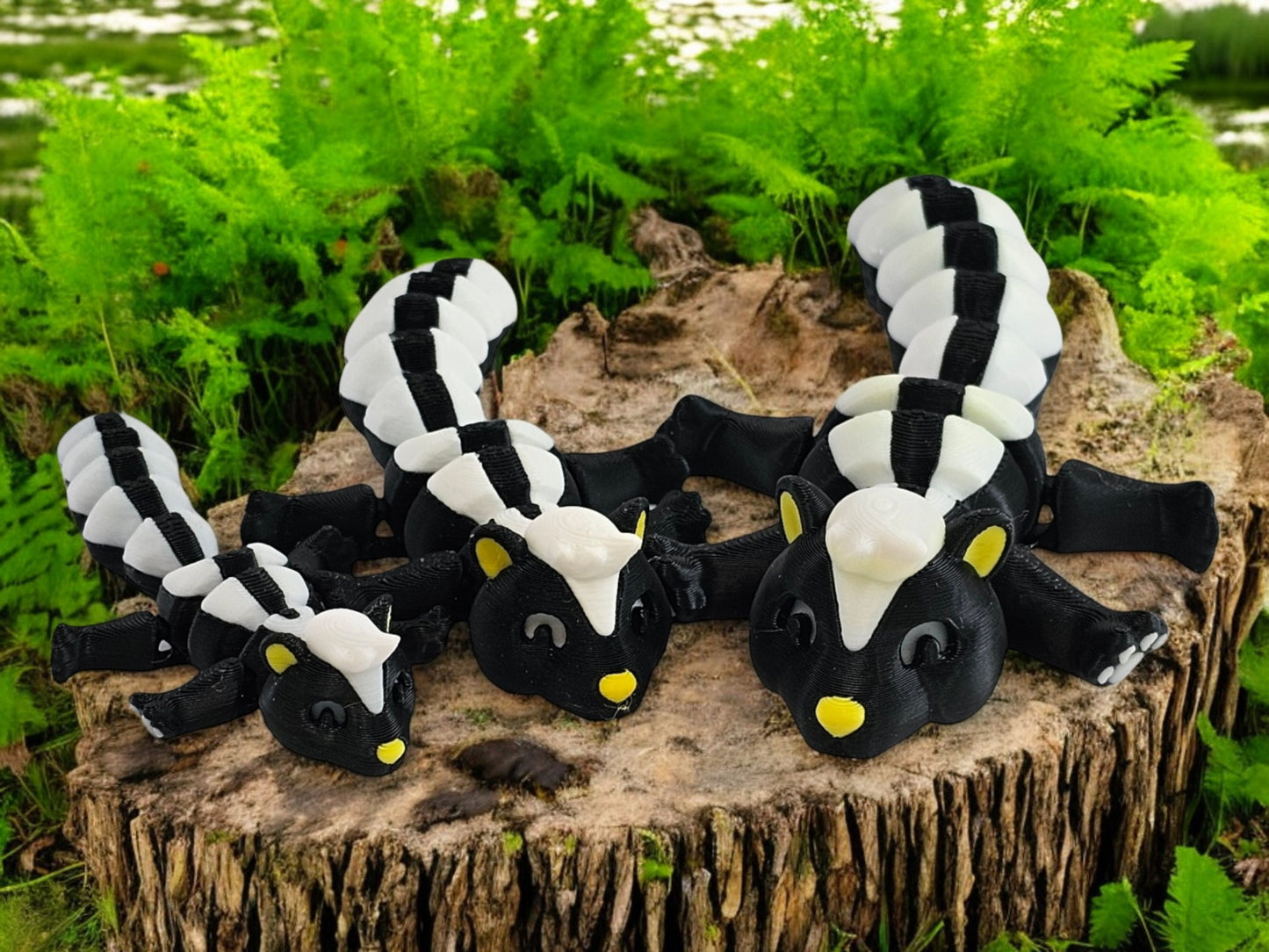 3D Printed Skunk Family Toy Set with Trash Can - Fun and Unique Skunk Figures for Kids - Eco-Friendly Playtime
