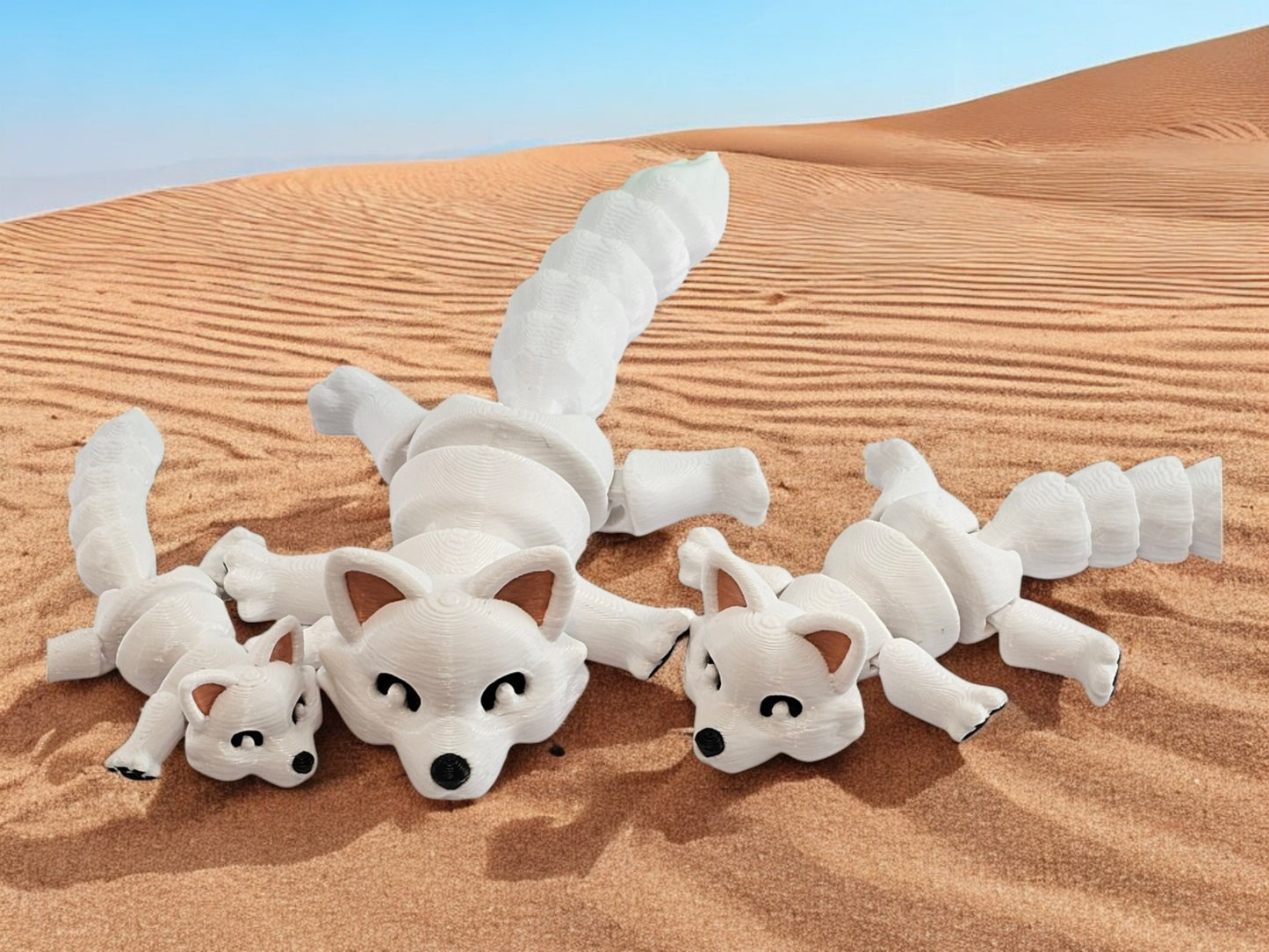 3D Printed Snow Fox Family Toy Set with Trash Can - Fun and Unique Artic Fox Figures for Kids - Eco-Friendly Playtime