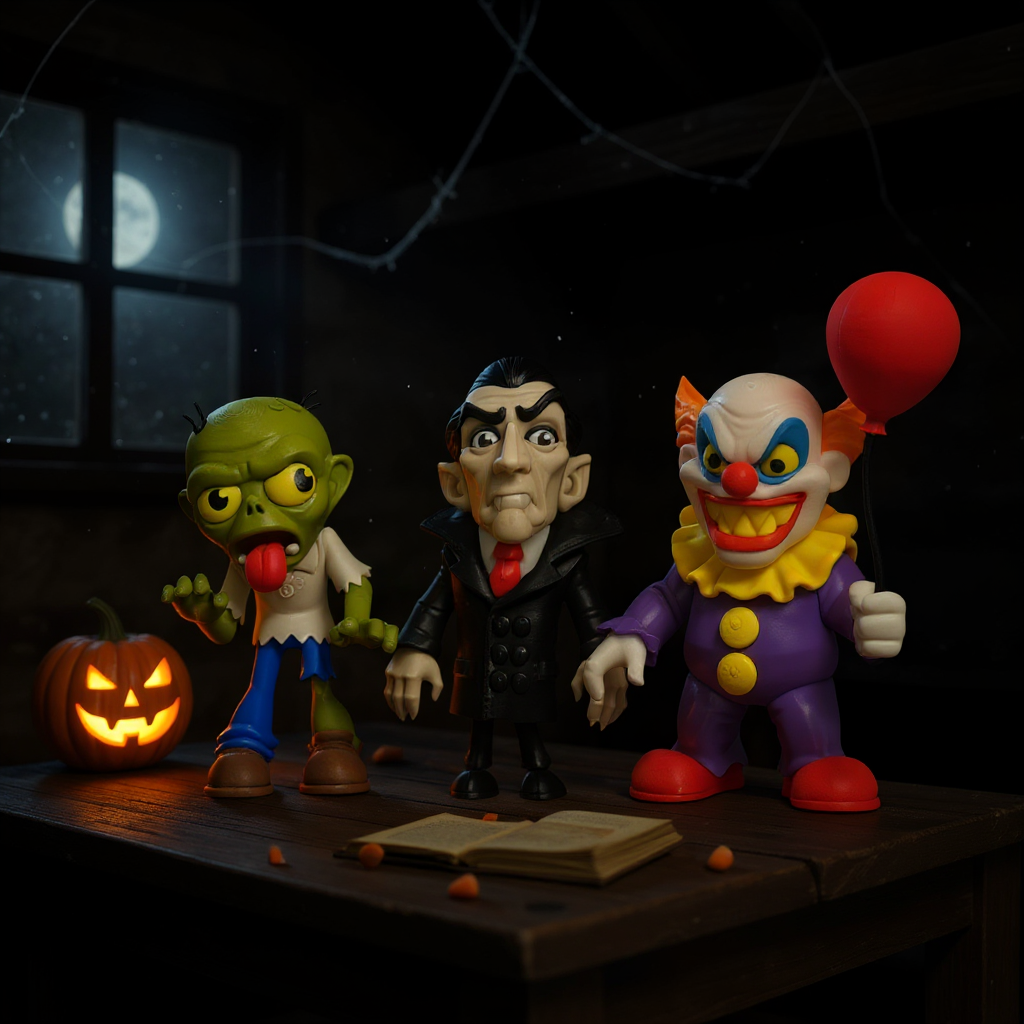 Spooky Halloween Figurine Set – Zombie, Vampire & Evil Clown | Creepy Collectibles for Horror Decor & Gifts