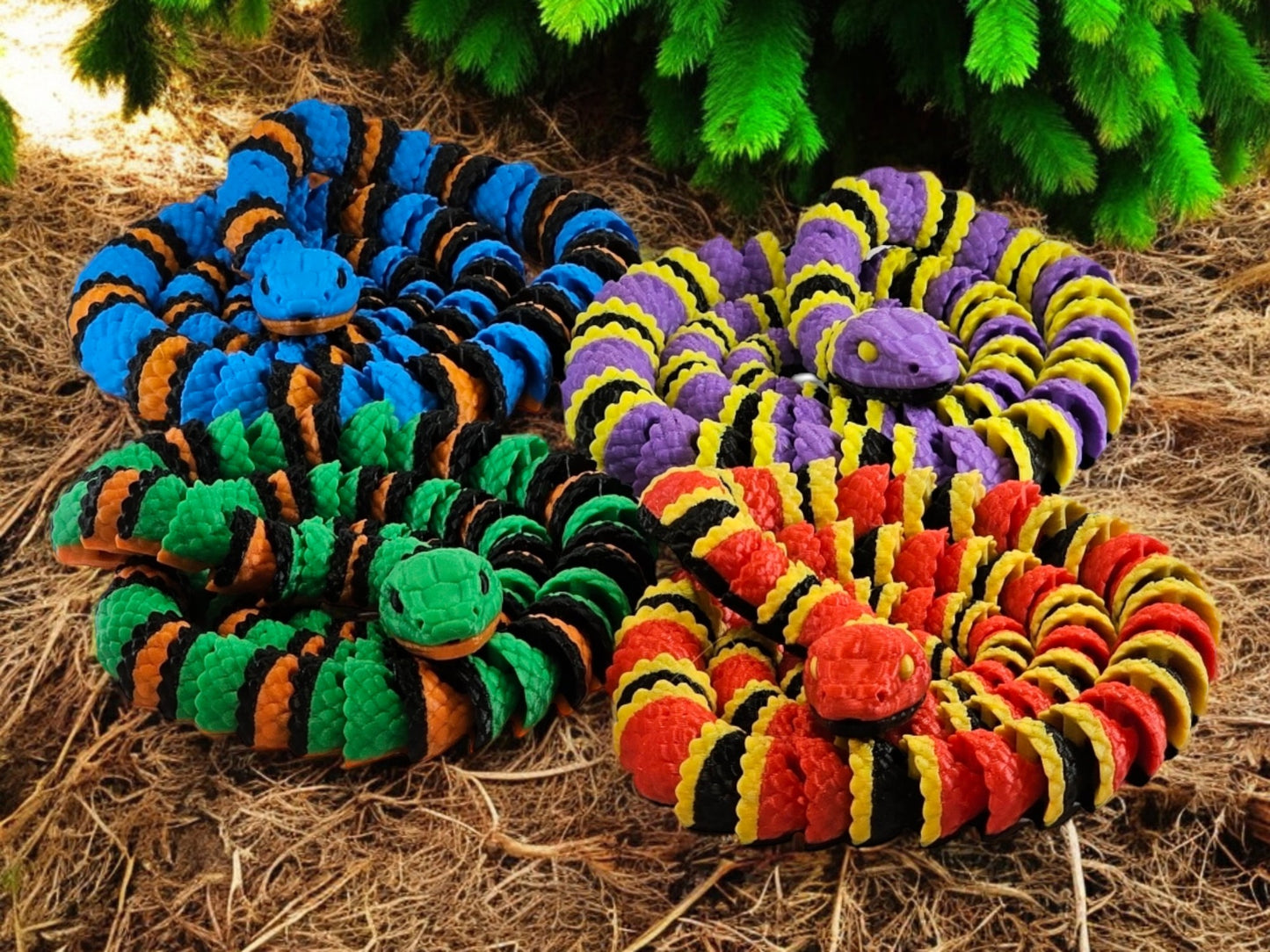 3.5 Foot 3D Printed Snake Toy, Realistic Multi-Color Flexible Snake, Articulated Serpent Figure, Reptile Collectible Toy, Playful Snake Gift