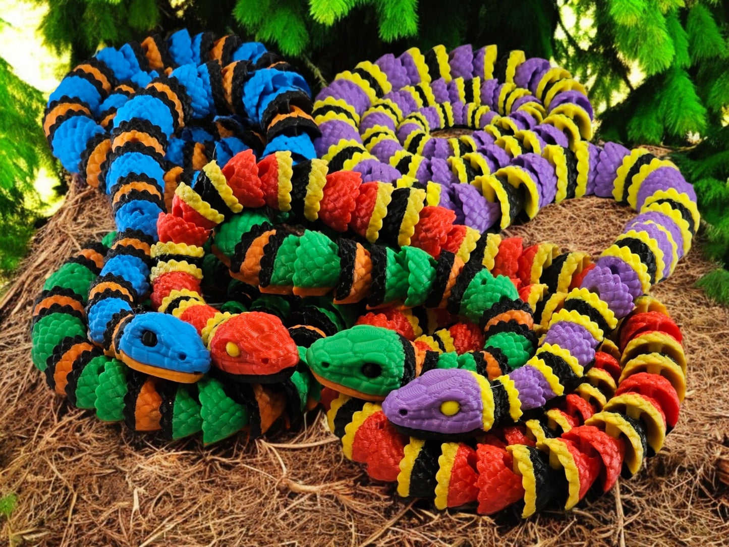 3.5 Foot 3D Printed Snake Toy, Realistic Multi-Color Flexible Snake, Articulated Serpent Figure, Reptile Collectible Toy, Playful Snake Gift