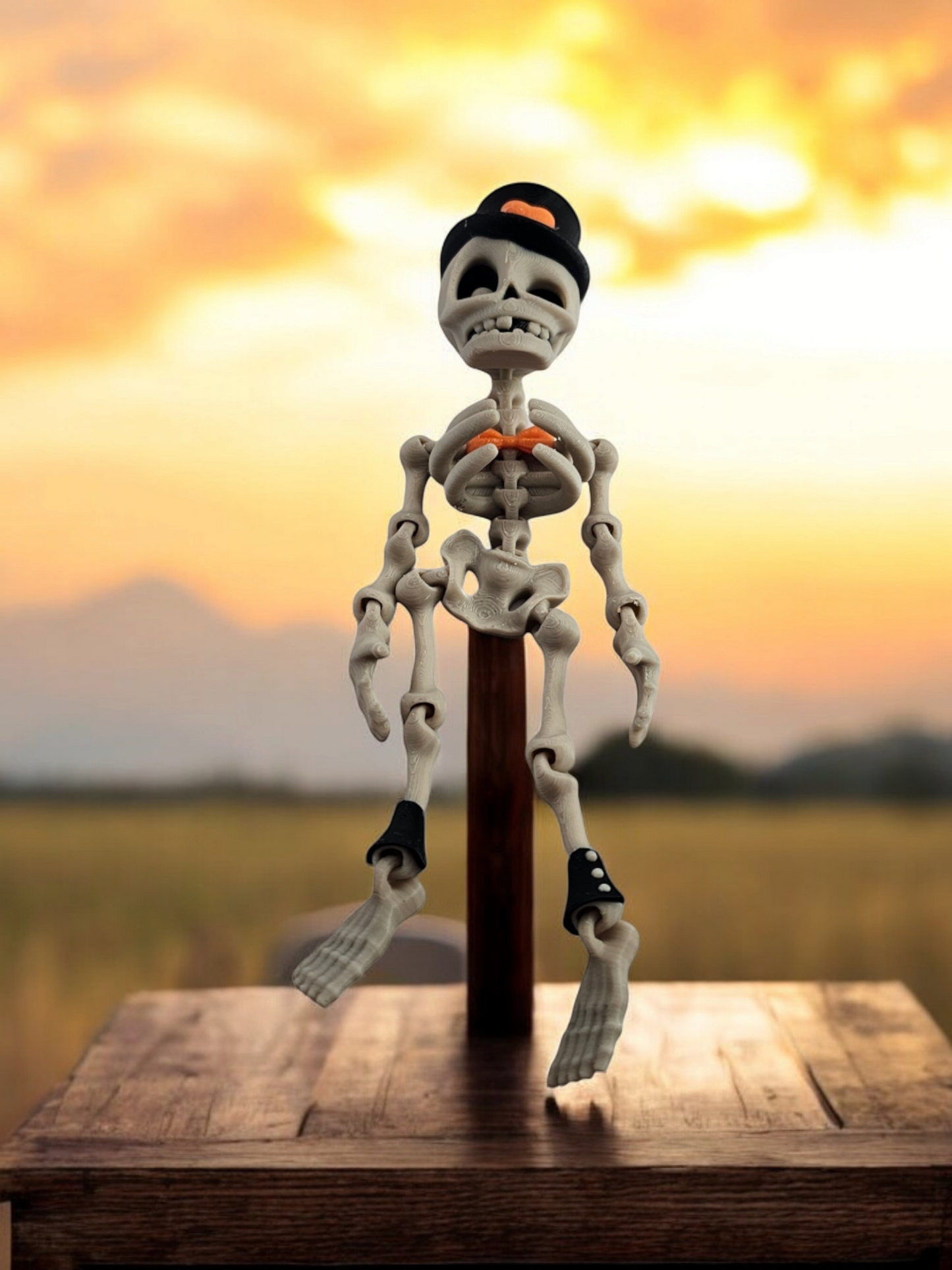 Poseable Halloween Skeleton Decoration with Hat – Cute Articulated Figure for Spooky Décor