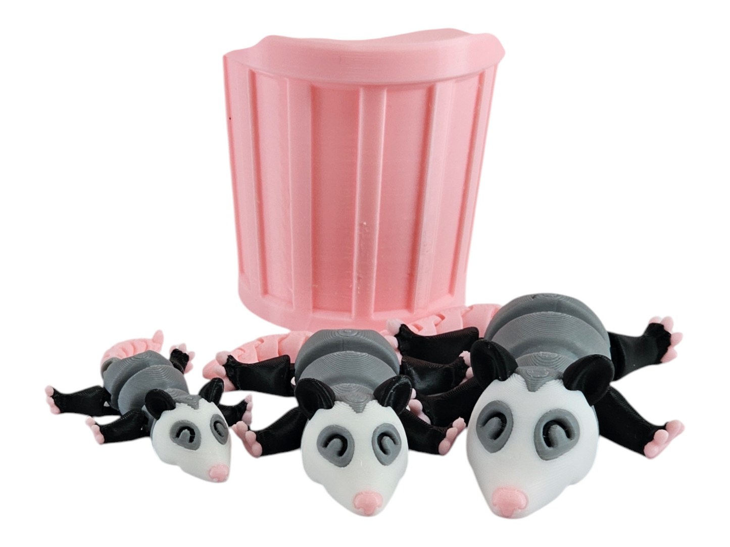 3D Printed Possum Family Toy Set with Trash Can - Fun and Unique Possum Figures for Kids - Eco-Friendly Playtime