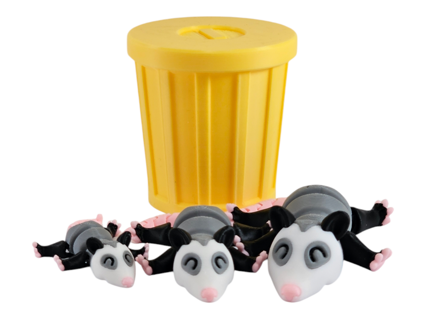 3D Printed Possum Family Toy Set with Trash Can - Fun and Unique Possum Figures for Kids - Eco-Friendly Playtime