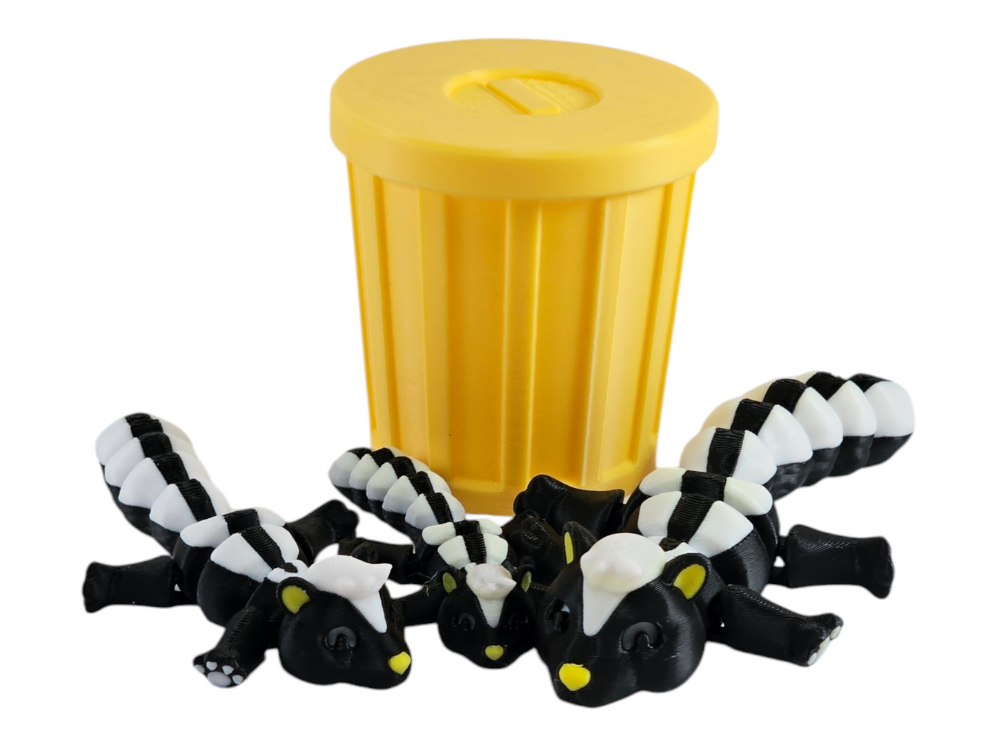 3D Printed Skunk Family Toy Set with Trash Can - Fun and Unique Skunk Figures for Kids - Eco-Friendly Playtime