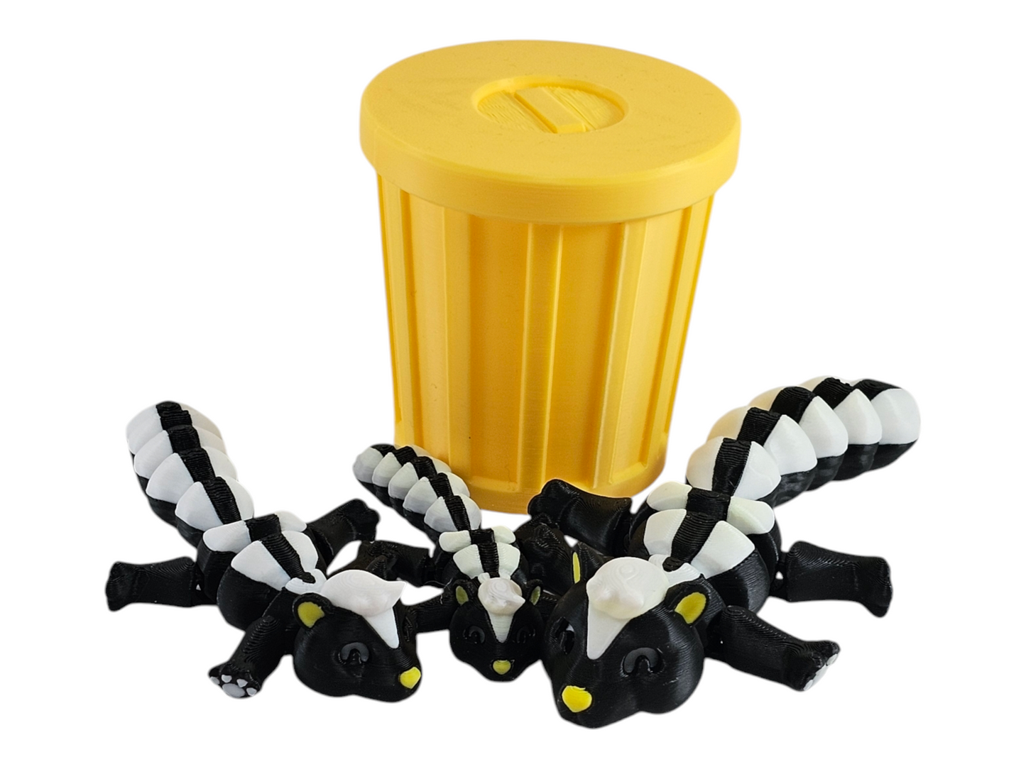 3D Printed Skunk Family Toy Set with Trash Can - Fun and Unique Skunk Figures for Kids - Eco-Friendly Playtime