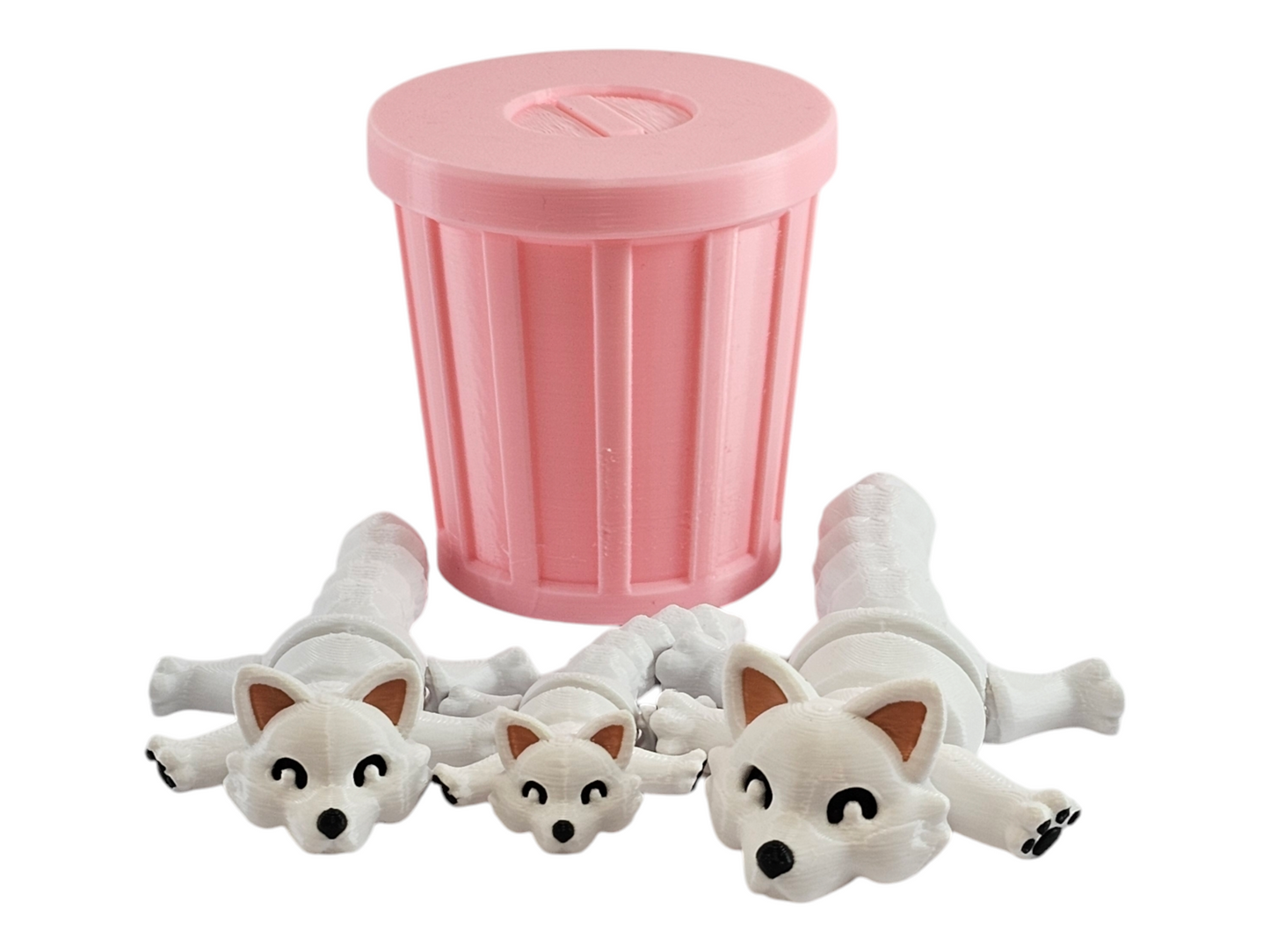 3D Printed Snow Fox Family Toy Set with Trash Can - Fun and Unique Artic Fox Figures for Kids - Eco-Friendly Playtime