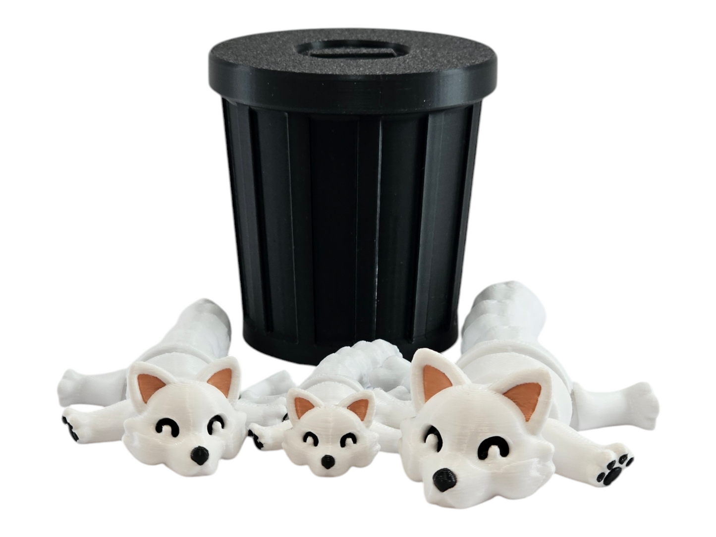 3D Printed Snow Fox Family Toy Set with Trash Can - Fun and Unique Artic Fox Figures for Kids - Eco-Friendly Playtime