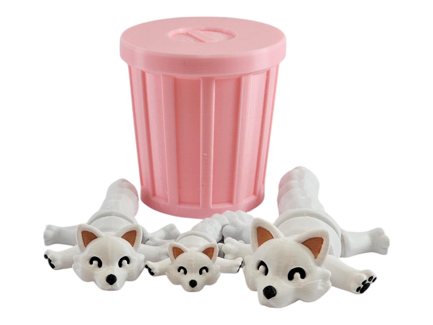 3D Printed Snow Fox Family Toy Set with Trash Can - Fun and Unique Artic Fox Figures for Kids - Eco-Friendly Playtime