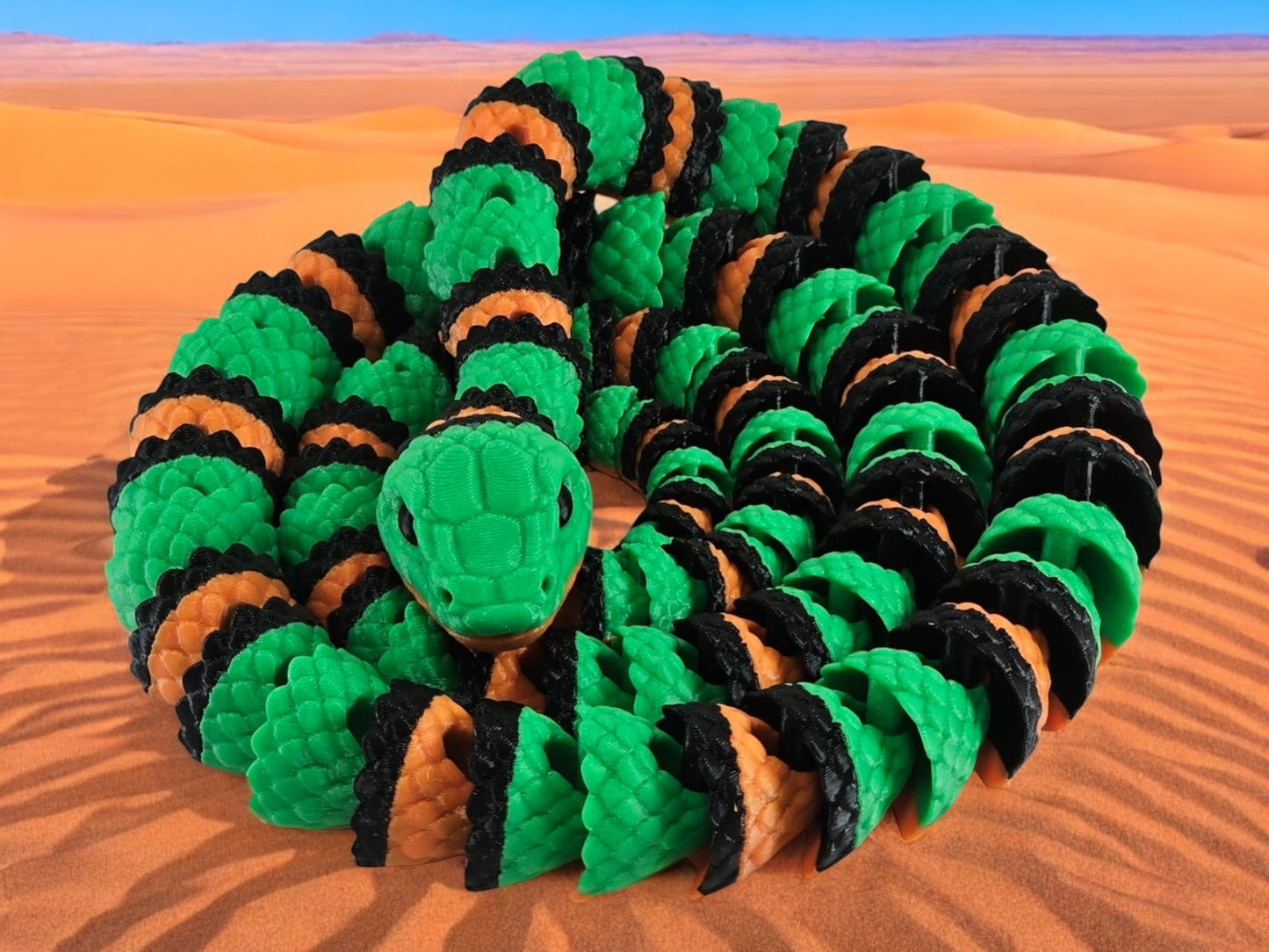 3.5 Foot 3D Printed Snake Toy, Realistic Multi-Color Flexible Snake, Articulated Serpent Figure, Reptile Collectible Toy, Playful Snake Gift