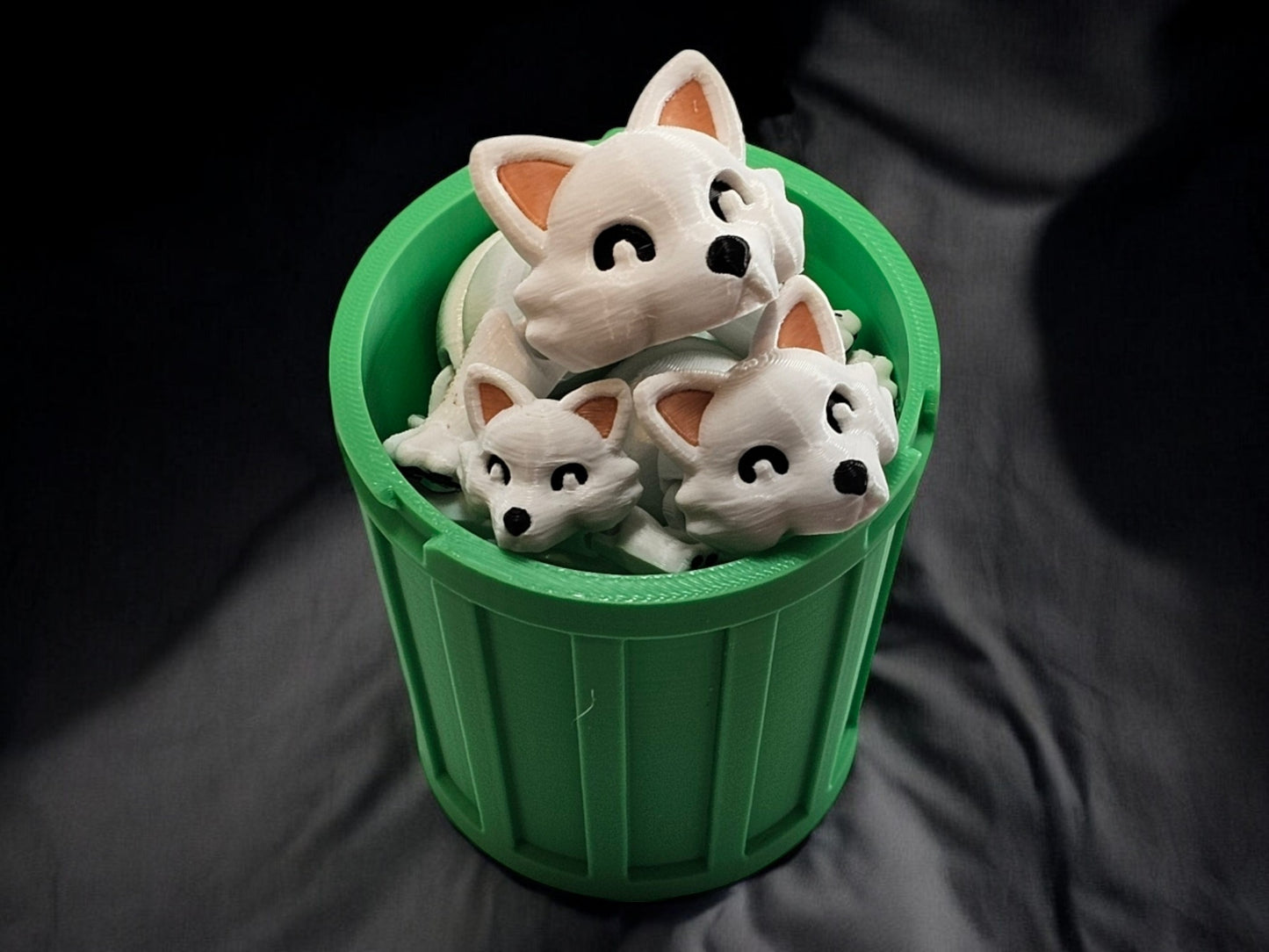 3D Printed Snow Fox Family Toy Set with Trash Can - Fun and Unique Artic Fox Figures for Kids - Eco-Friendly Playtime