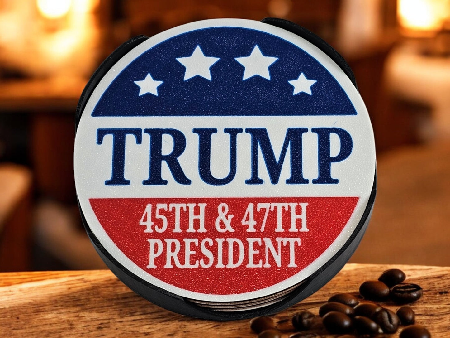 Presidential Coaster Set (Set of 4) with Cork Backing & Holder