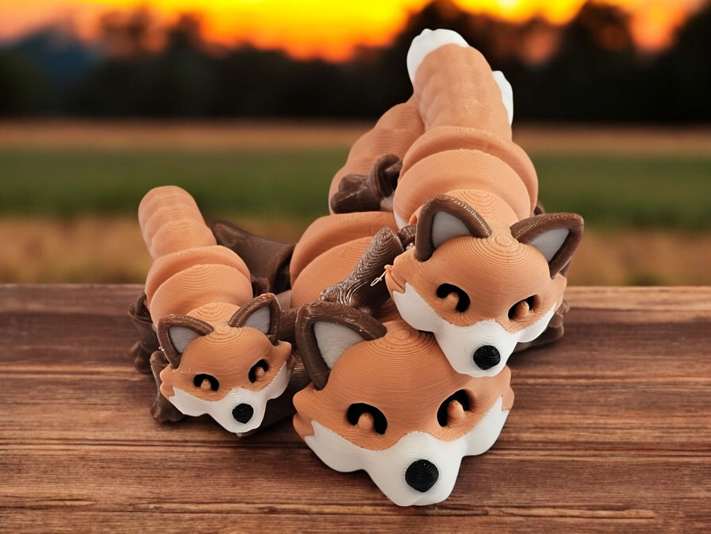 3D Printed Fox Family Toy Set with Trash Can - Fun and Unique Fox Figures for Kids - Eco-Friendly Playtime