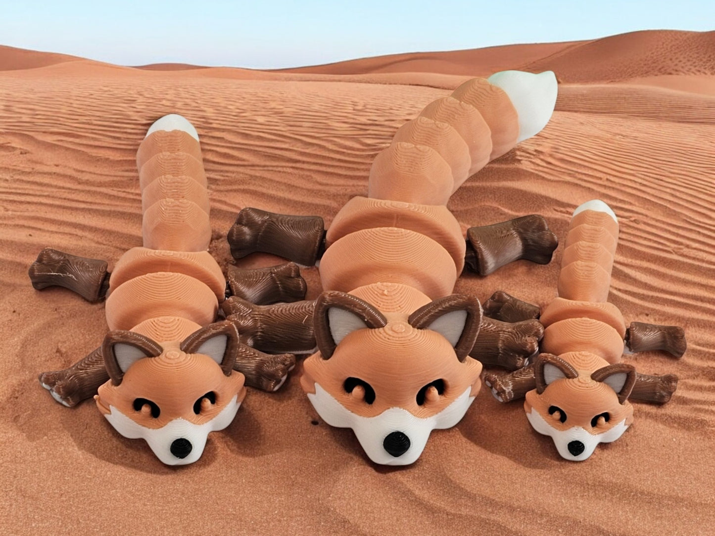 3D Printed Fox Family Toy Set with Trash Can - Fun and Unique Fox Figures for Kids - Eco-Friendly Playtime