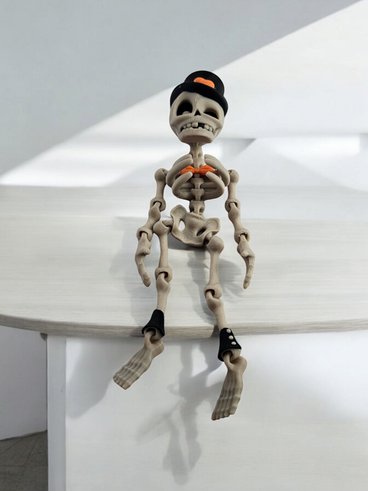 Poseable Halloween Skeleton Decoration with Hat – Cute Articulated Figure for Spooky Décor