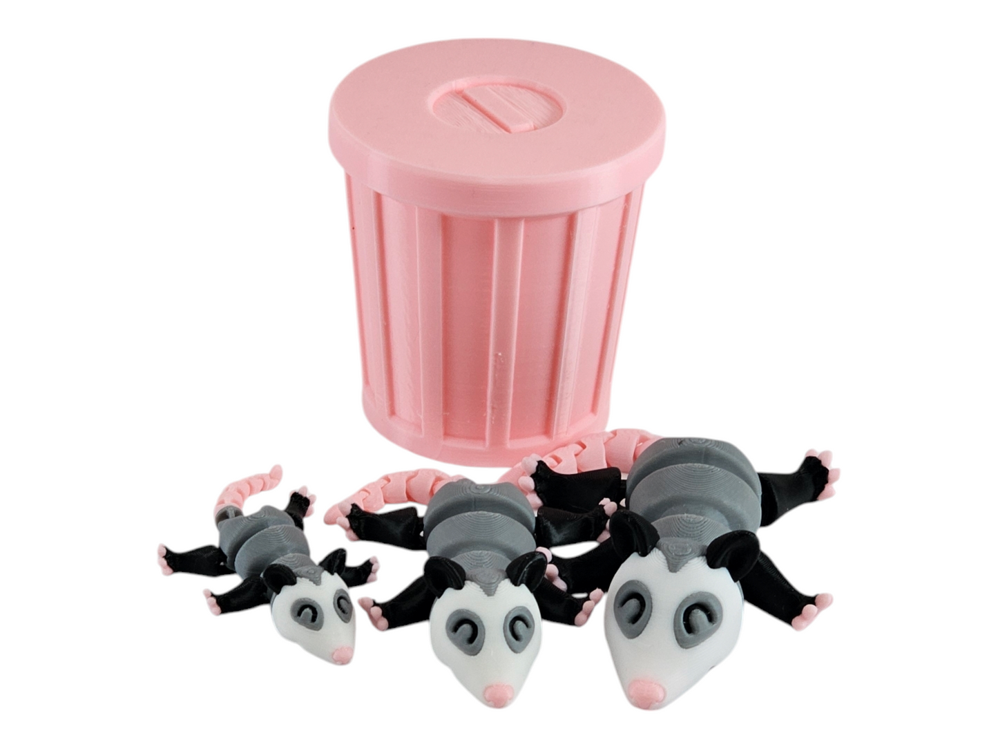 3D Printed Possum Family Toy Set with Trash Can - Fun and Unique Possum Figures for Kids - Eco-Friendly Playtime