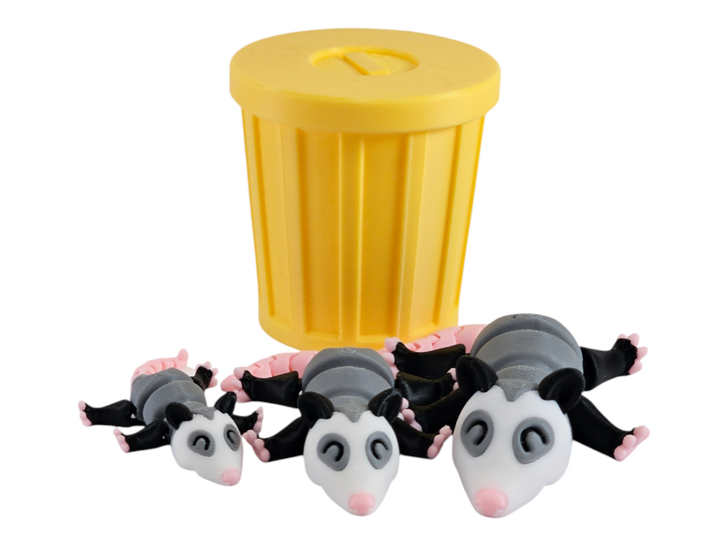 3D Printed Possum Family Toy Set with Trash Can - Fun and Unique Possum Figures for Kids - Eco-Friendly Playtime