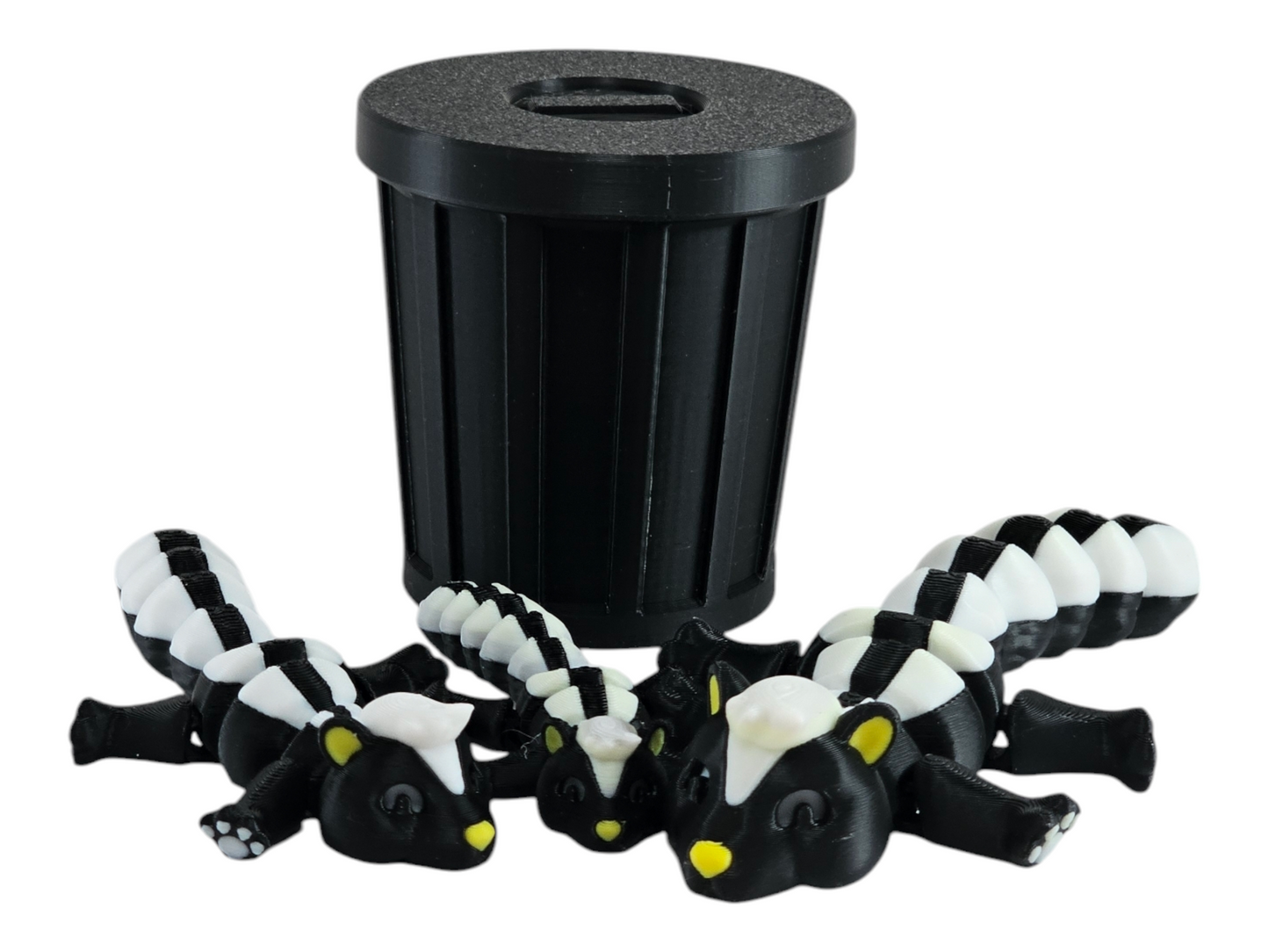 3D Printed Skunk Family Toy Set with Trash Can - Fun and Unique Skunk Figures for Kids - Eco-Friendly Playtime