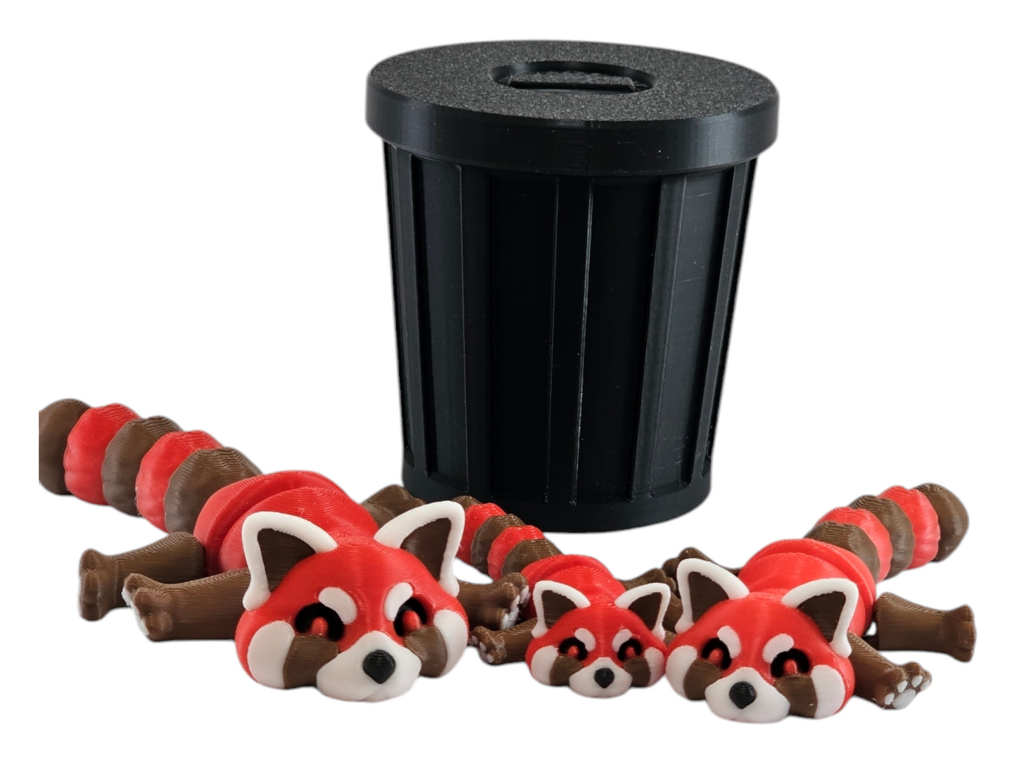 Cute Red Panda Trash Can Toy Set - Adorable Playtime for Kids - 3D Printed Red Panda Figures - Fun Gift for Animal Lovers