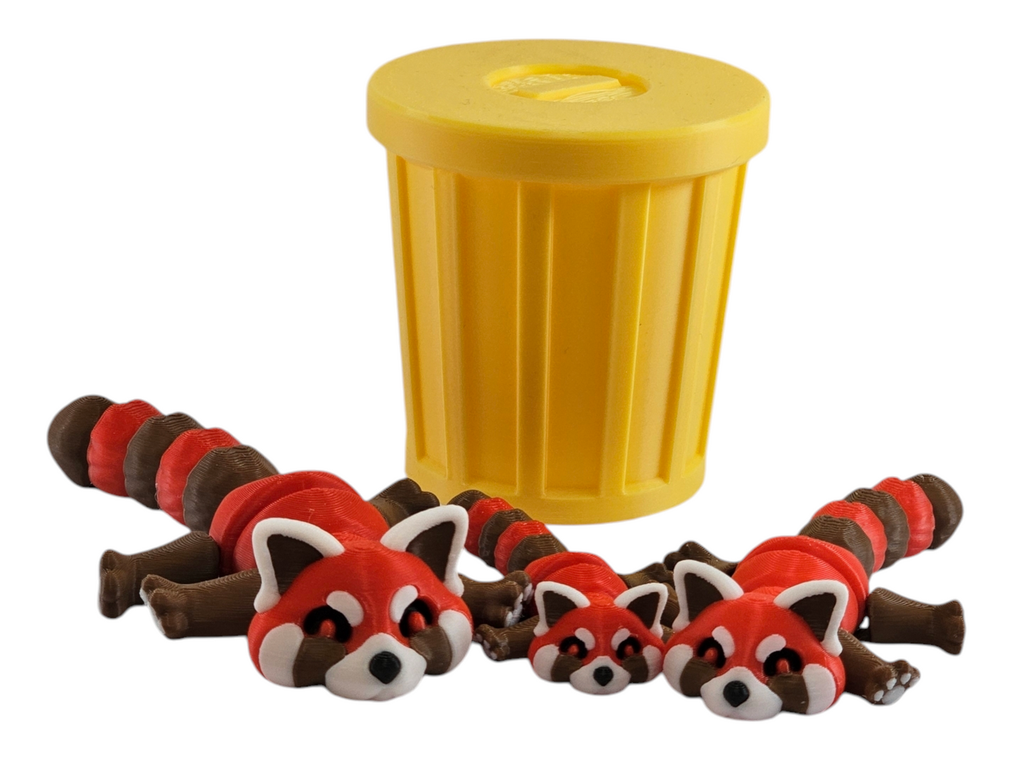 Cute Red Panda Trash Can Toy Set - Adorable Playtime for Kids - 3D Printed Red Panda Figures - Fun Gift for Animal Lovers