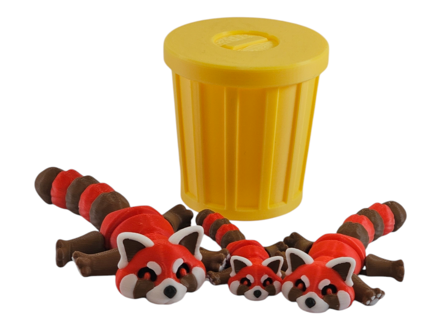 Cute Red Panda Trash Can Toy Set - Adorable Playtime for Kids - 3D Printed Red Panda Figures - Fun Gift for Animal Lovers