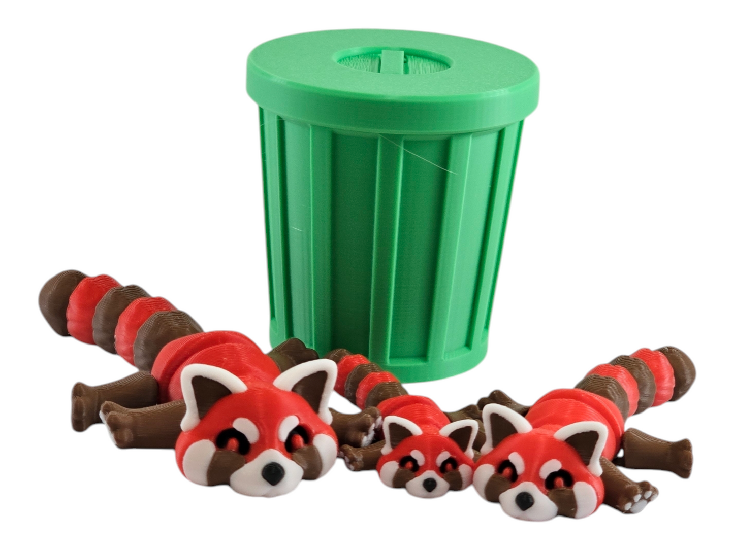 Cute Red Panda Trash Can Toy Set - Adorable Playtime for Kids - 3D Printed Red Panda Figures - Fun Gift for Animal Lovers