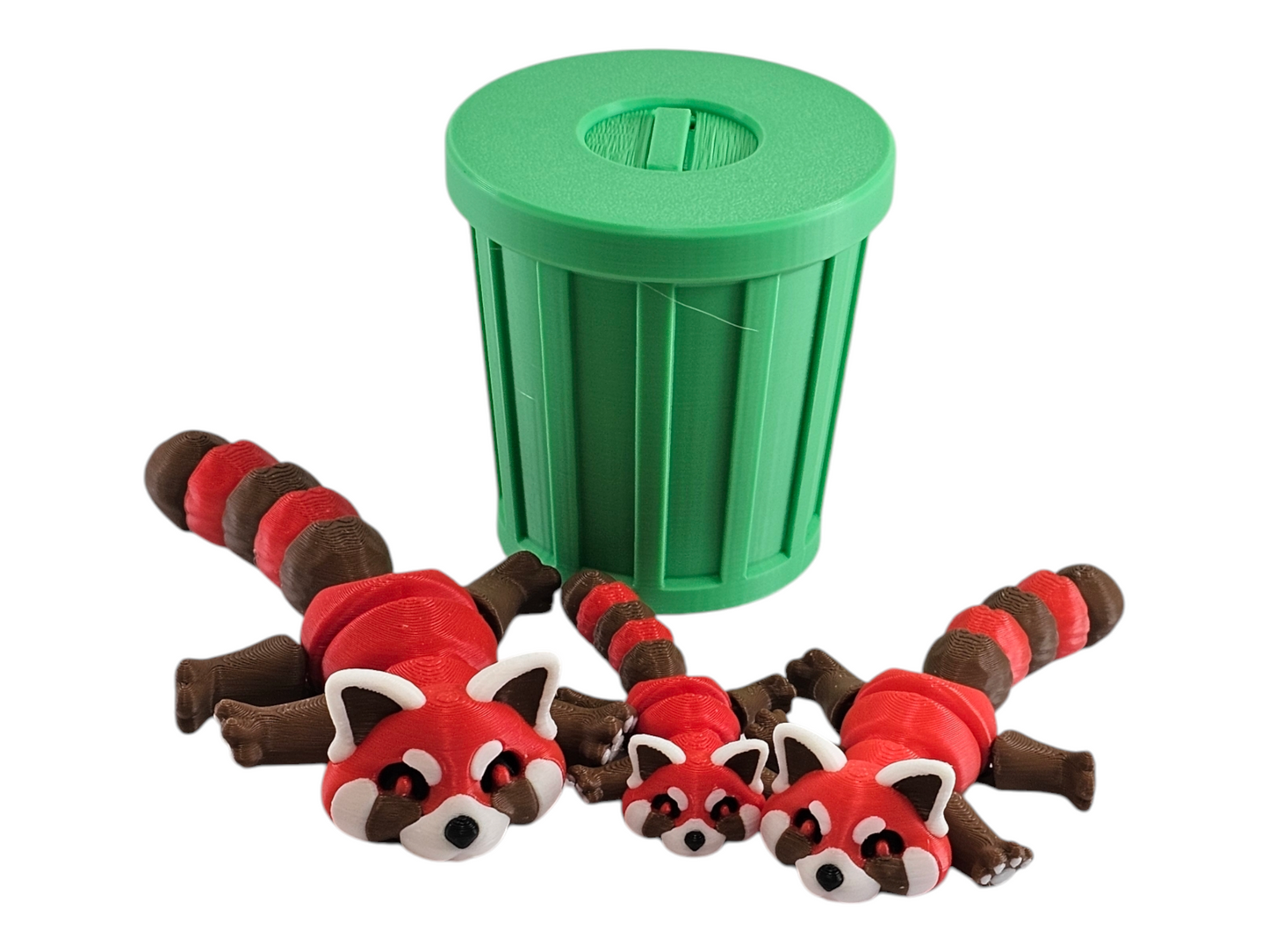 Cute Red Panda Trash Can Toy Set - Adorable Playtime for Kids - 3D Printed Red Panda Figures - Fun Gift for Animal Lovers