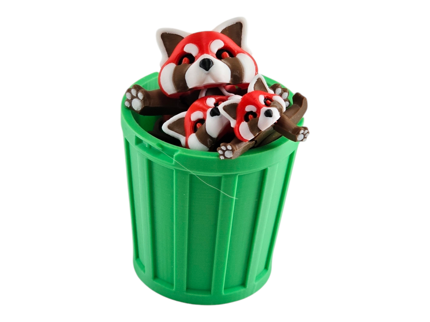 Cute Red Panda Trash Can Toy Set - Adorable Playtime for Kids - 3D Printed Red Panda Figures - Fun Gift for Animal Lovers