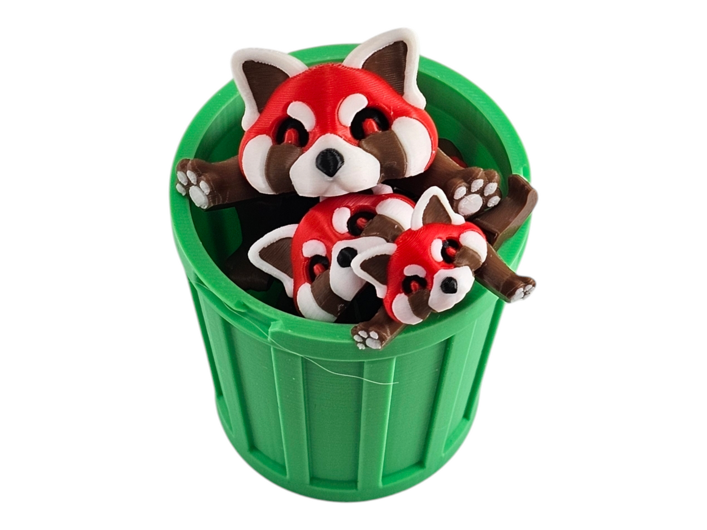 Cute Red Panda Trash Can Toy Set - Adorable Playtime for Kids - 3D Printed Red Panda Figures - Fun Gift for Animal Lovers