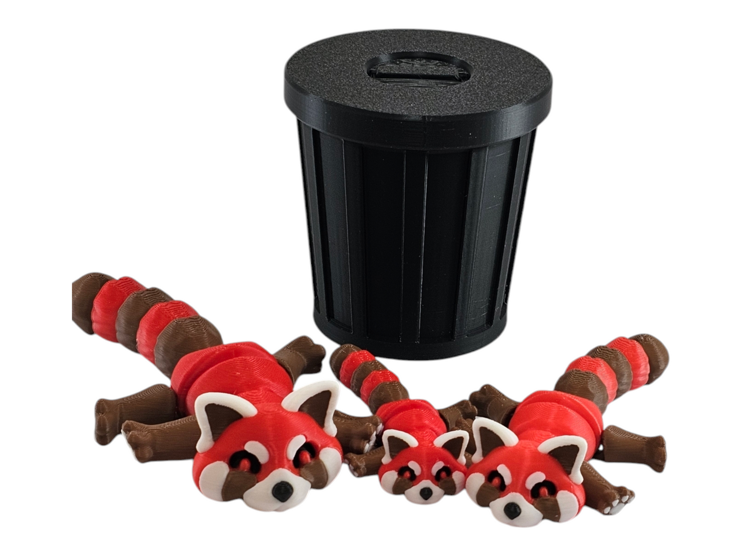 Cute Red Panda Trash Can Toy Set - Adorable Playtime for Kids - 3D Printed Red Panda Figures - Fun Gift for Animal Lovers