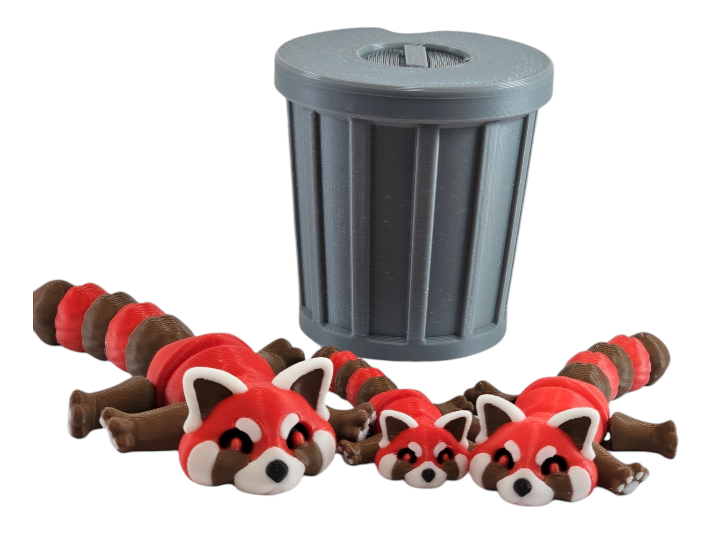 Cute Red Panda Trash Can Toy Set - Adorable Playtime for Kids - 3D Printed Red Panda Figures - Fun Gift for Animal Lovers