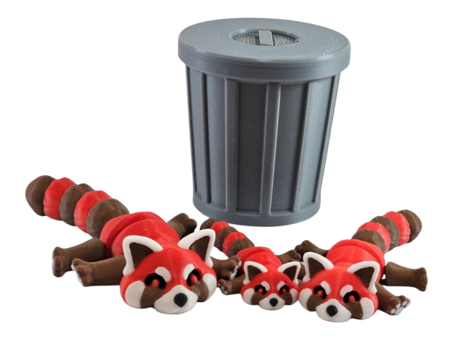 Cute Red Panda Trash Can Toy Set - Adorable Playtime for Kids - 3D Printed Red Panda Figures - Fun Gift for Animal Lovers