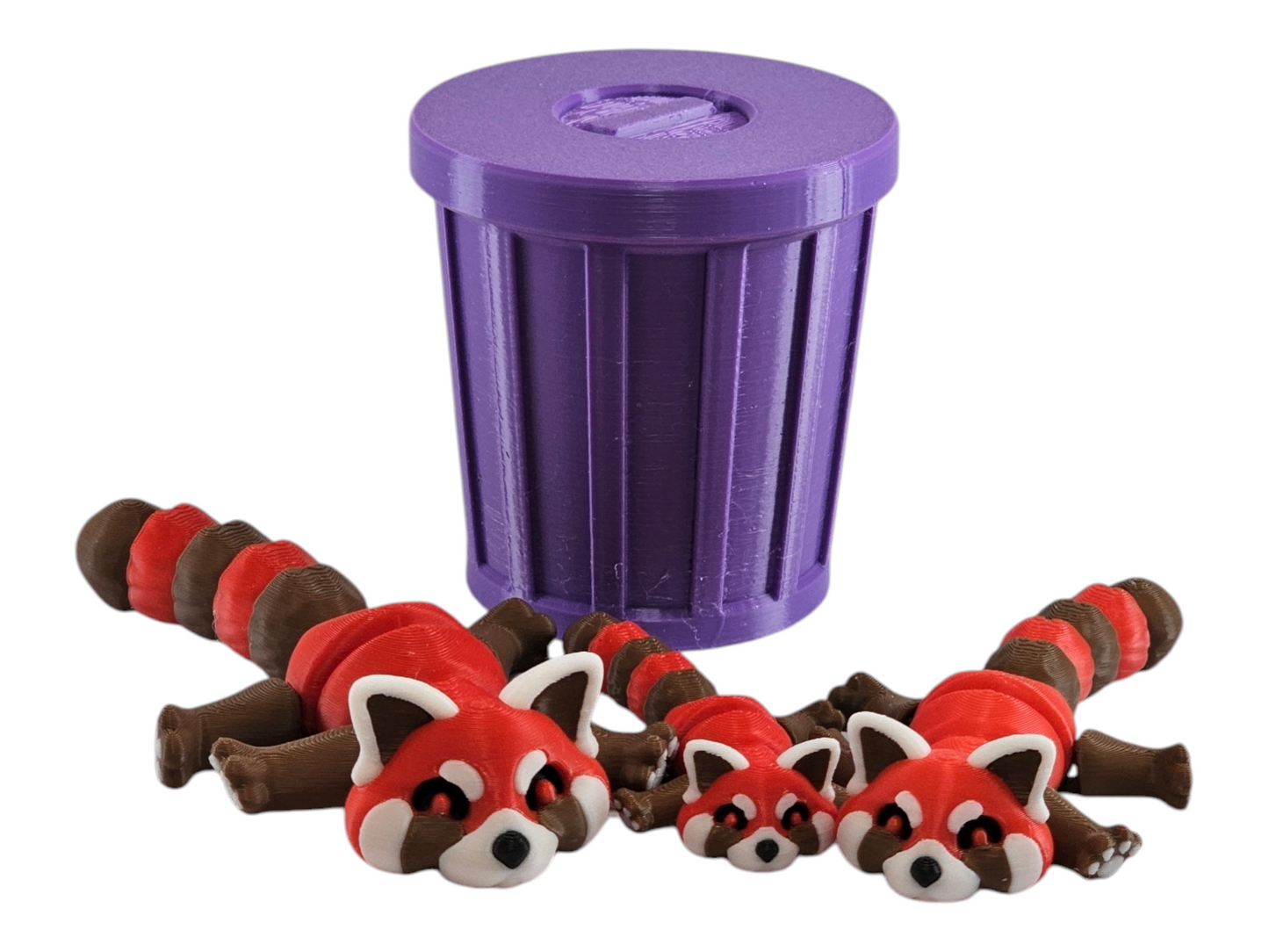 Cute Red Panda Trash Can Toy Set - Adorable Playtime for Kids - 3D Printed Red Panda Figures - Fun Gift for Animal Lovers