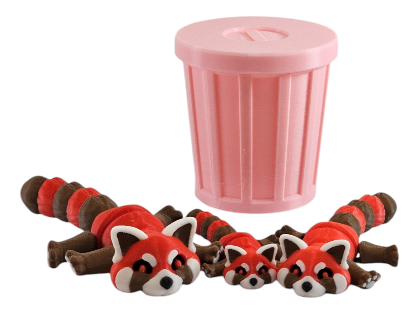 Cute Red Panda Trash Can Toy Set - Adorable Playtime for Kids - 3D Printed Red Panda Figures - Fun Gift for Animal Lovers