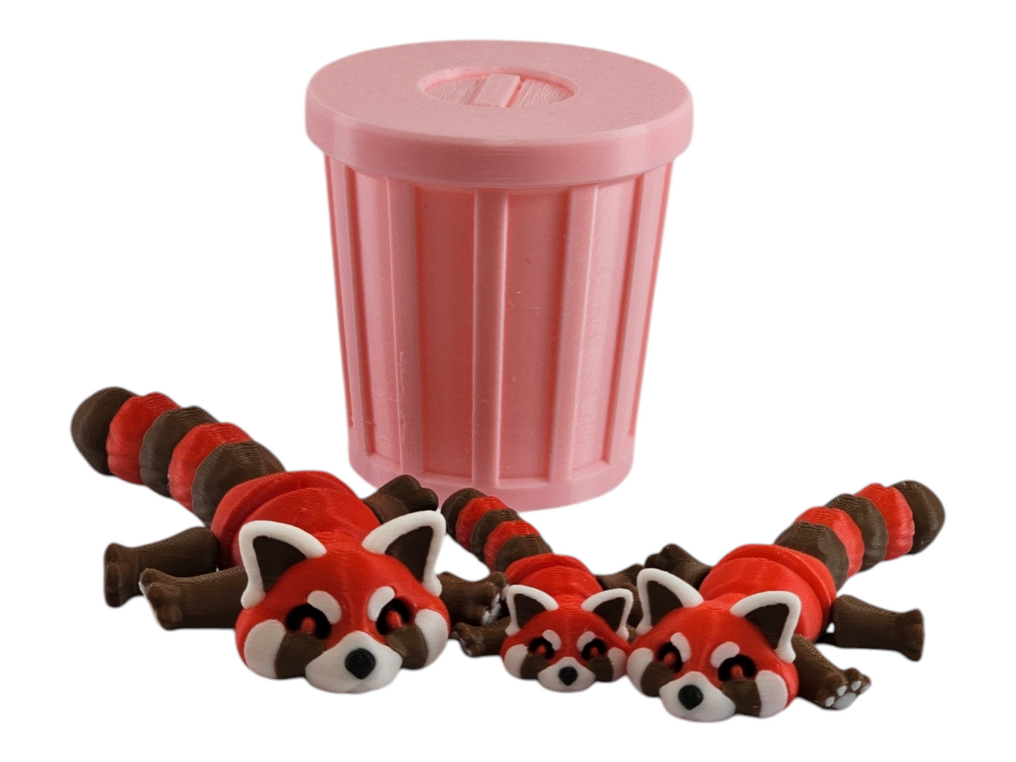 Cute Red Panda Trash Can Toy Set - Adorable Playtime for Kids - 3D Printed Red Panda Figures - Fun Gift for Animal Lovers