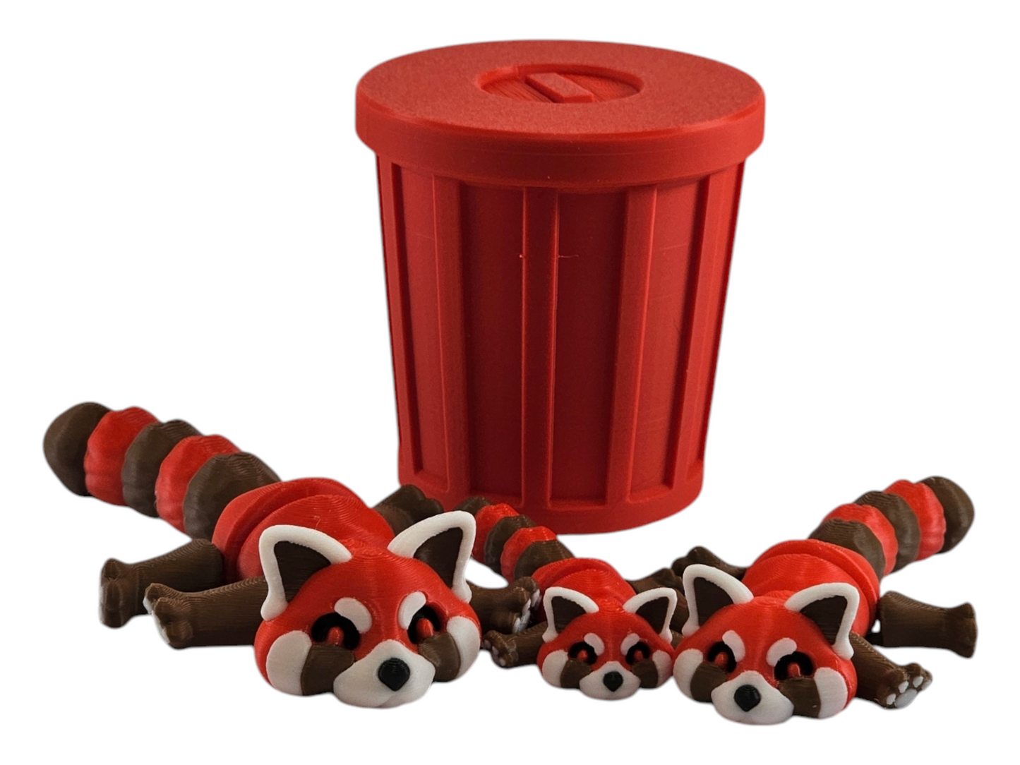 Cute Red Panda Trash Can Toy Set - Adorable Playtime for Kids - 3D Printed Red Panda Figures - Fun Gift for Animal Lovers