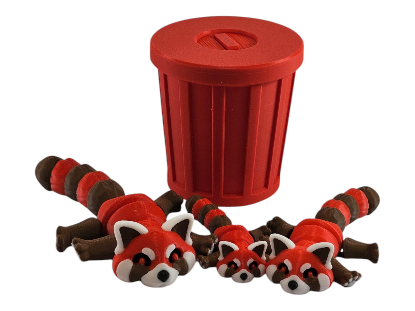 Cute Red Panda Trash Can Toy Set - Adorable Playtime for Kids - 3D Printed Red Panda Figures - Fun Gift for Animal Lovers