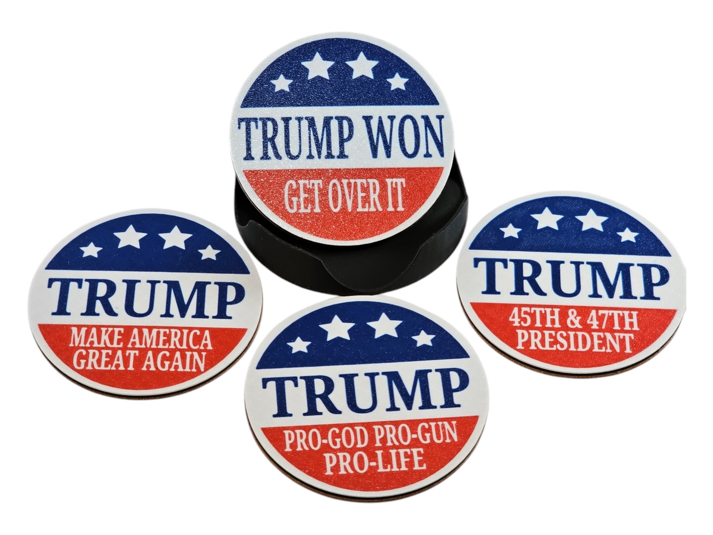 Presidential Coaster Set (Set of 4) with Cork Backing & Holder