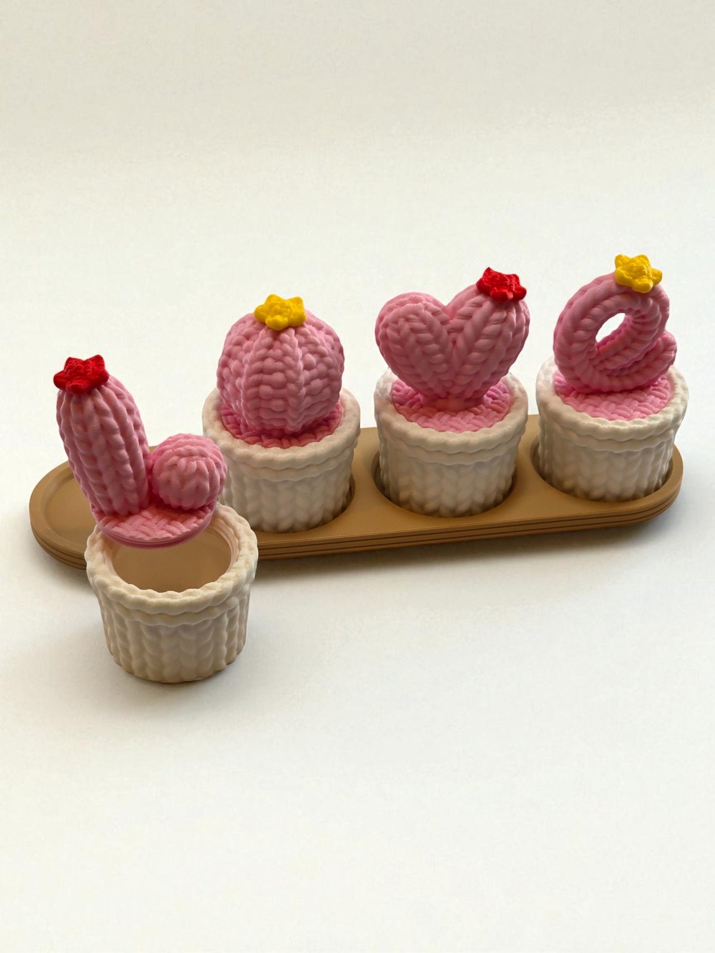 LOVE Cactus Letter Hidden Storage Pots – Knit-Textured Design – 3" Tall, 8" x 2" Base