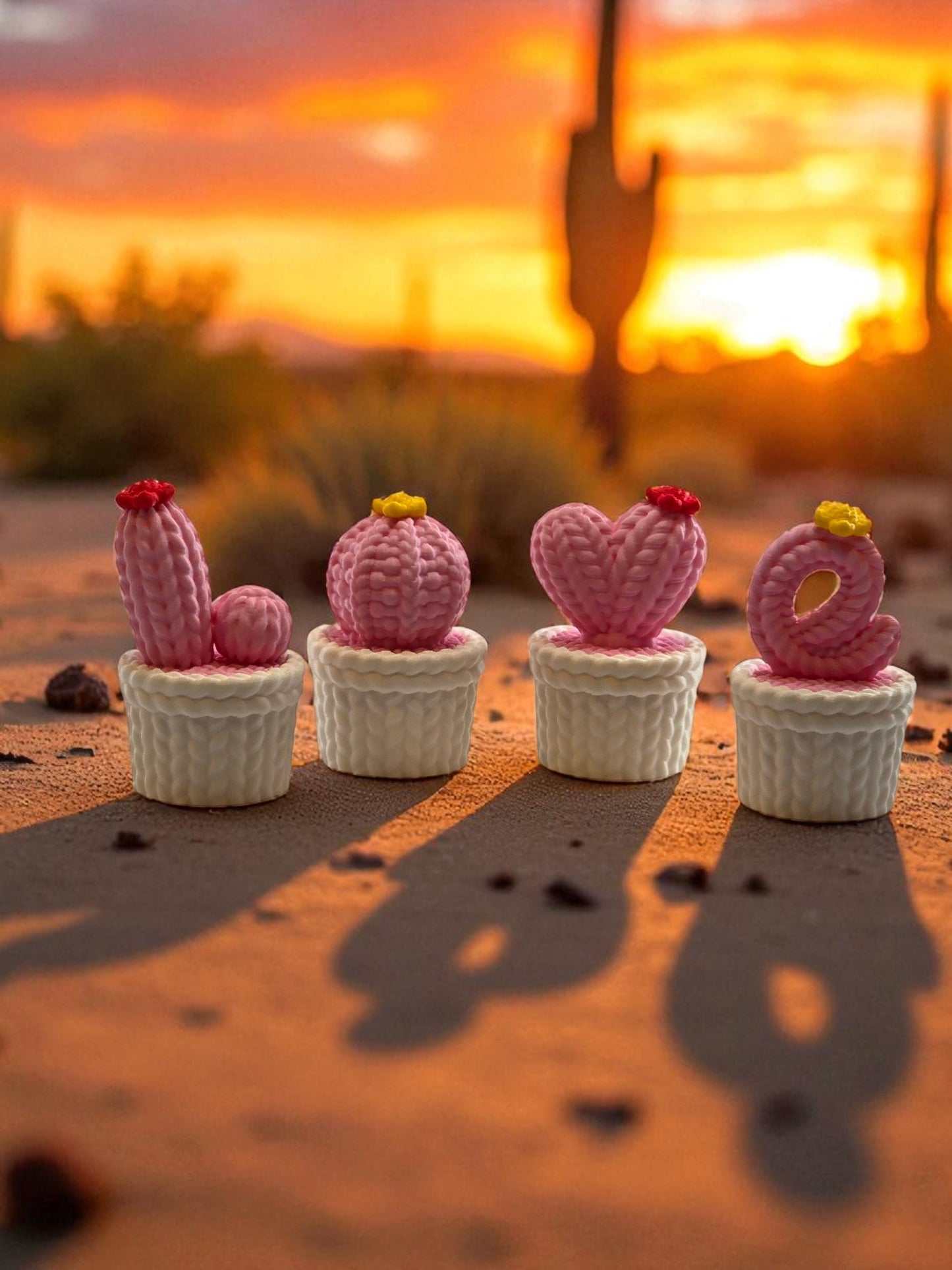 LOVE Cactus Letter Hidden Storage Pots – Knit-Textured Design – 3" Tall, 8" x 2" Base
