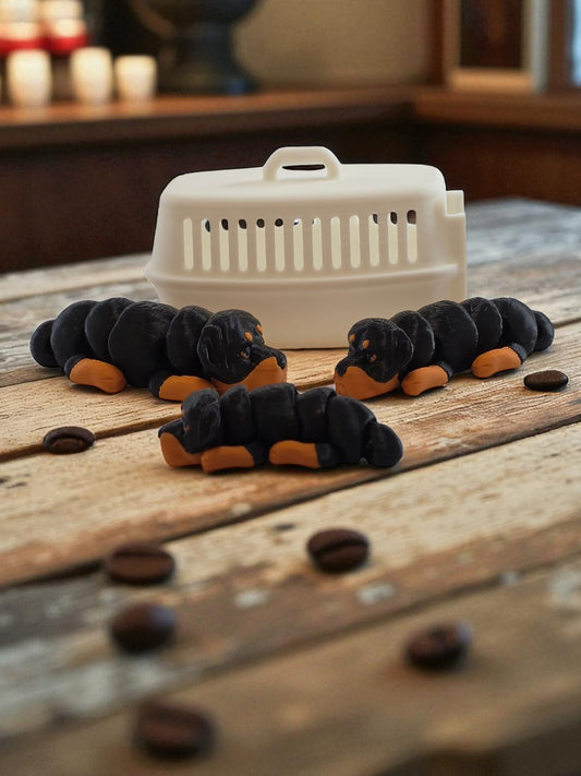 Articulated Rottweiler Family with Dog House – 3D Printed Large, Medium & Small Poseable Dogs