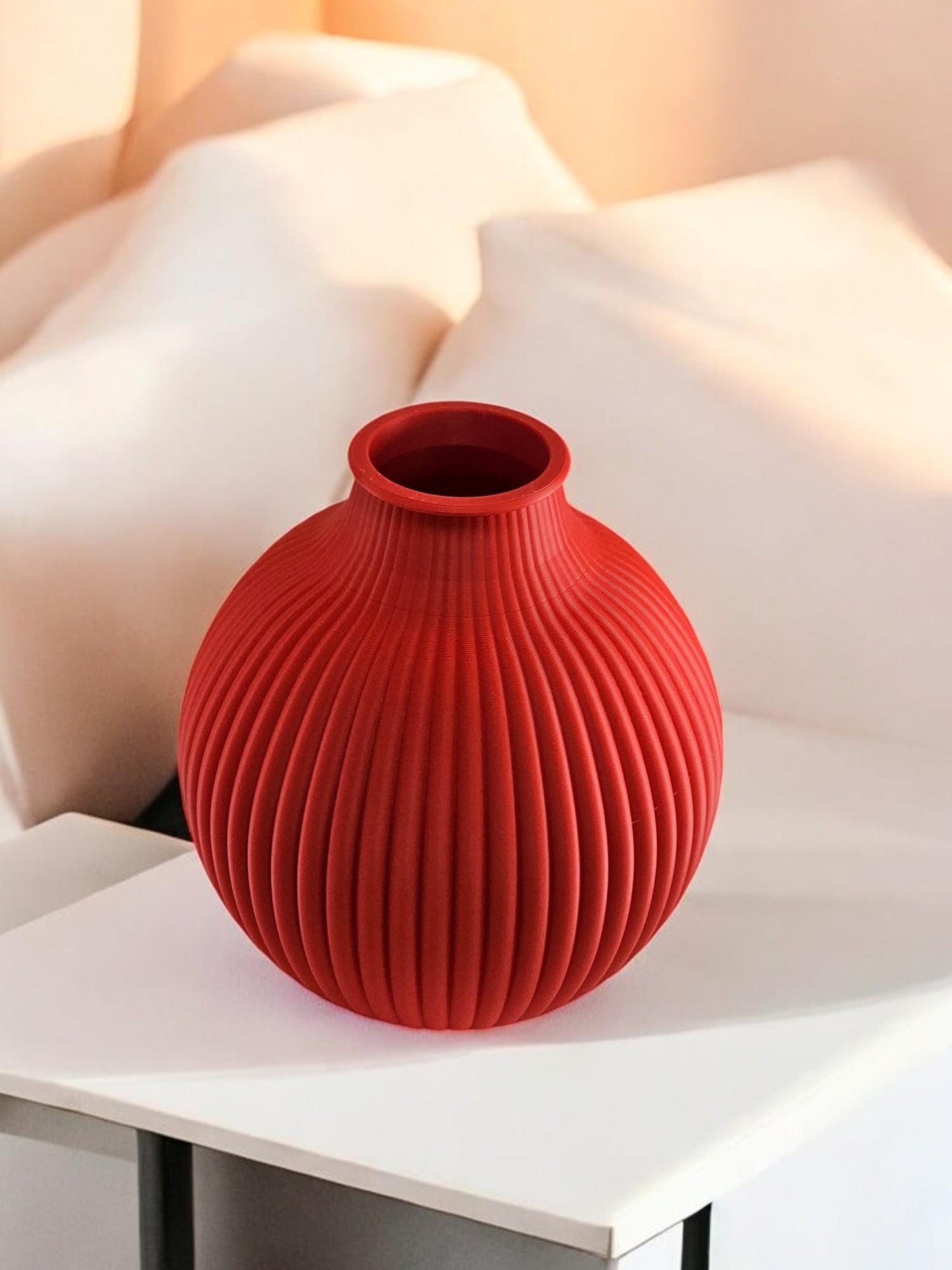 Modern Ribbed 3D Printed Vase, Contemporary Decorative Vase for Dried Flowers, Unique Home Decor Accent, Textured Boho Vase