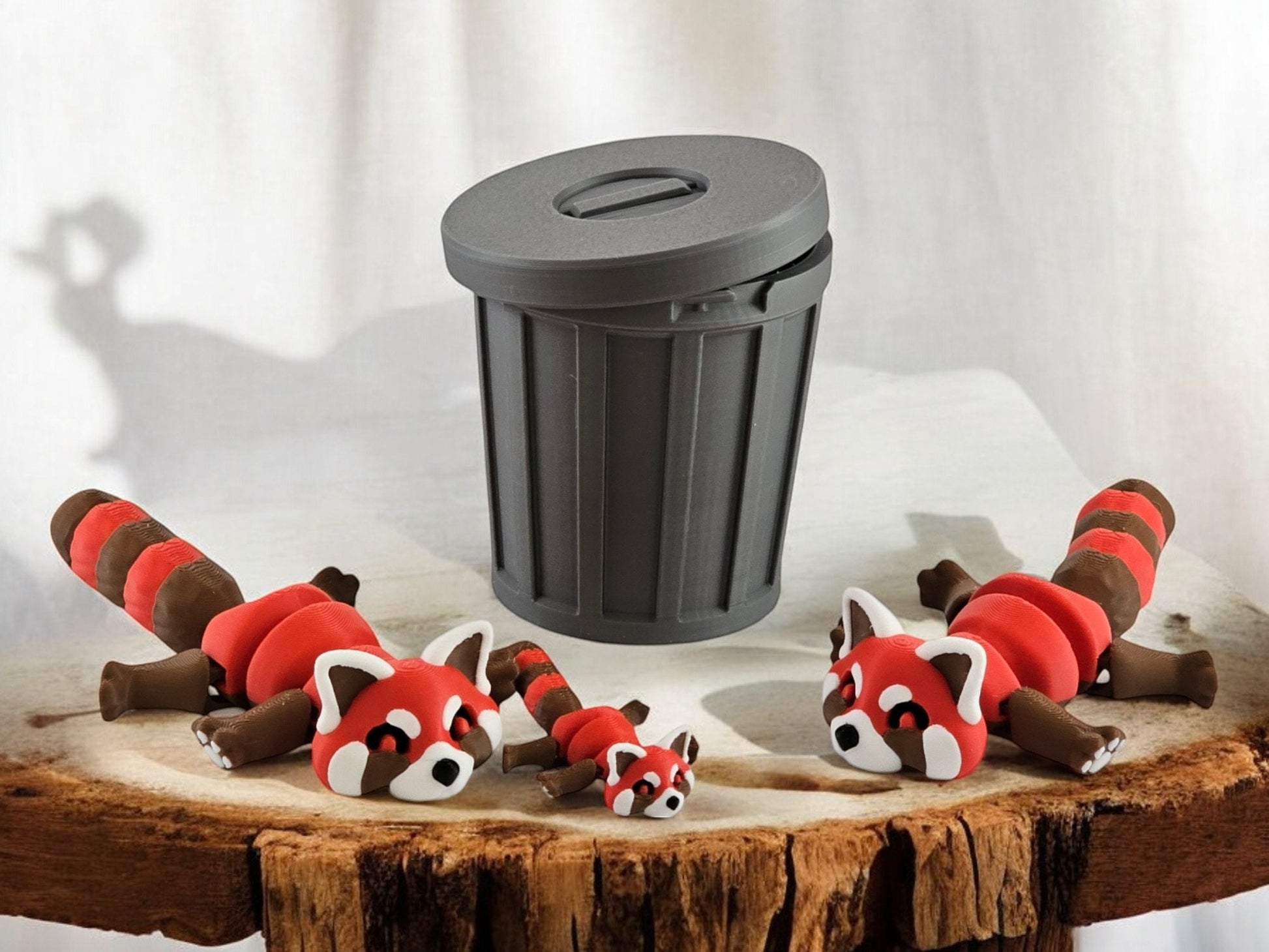 Cute Red Panda Trash Can Toy Set - Adorable Playtime for Kids - 3D Printed Red Panda Figures - Fun Gift for Animal Lovers