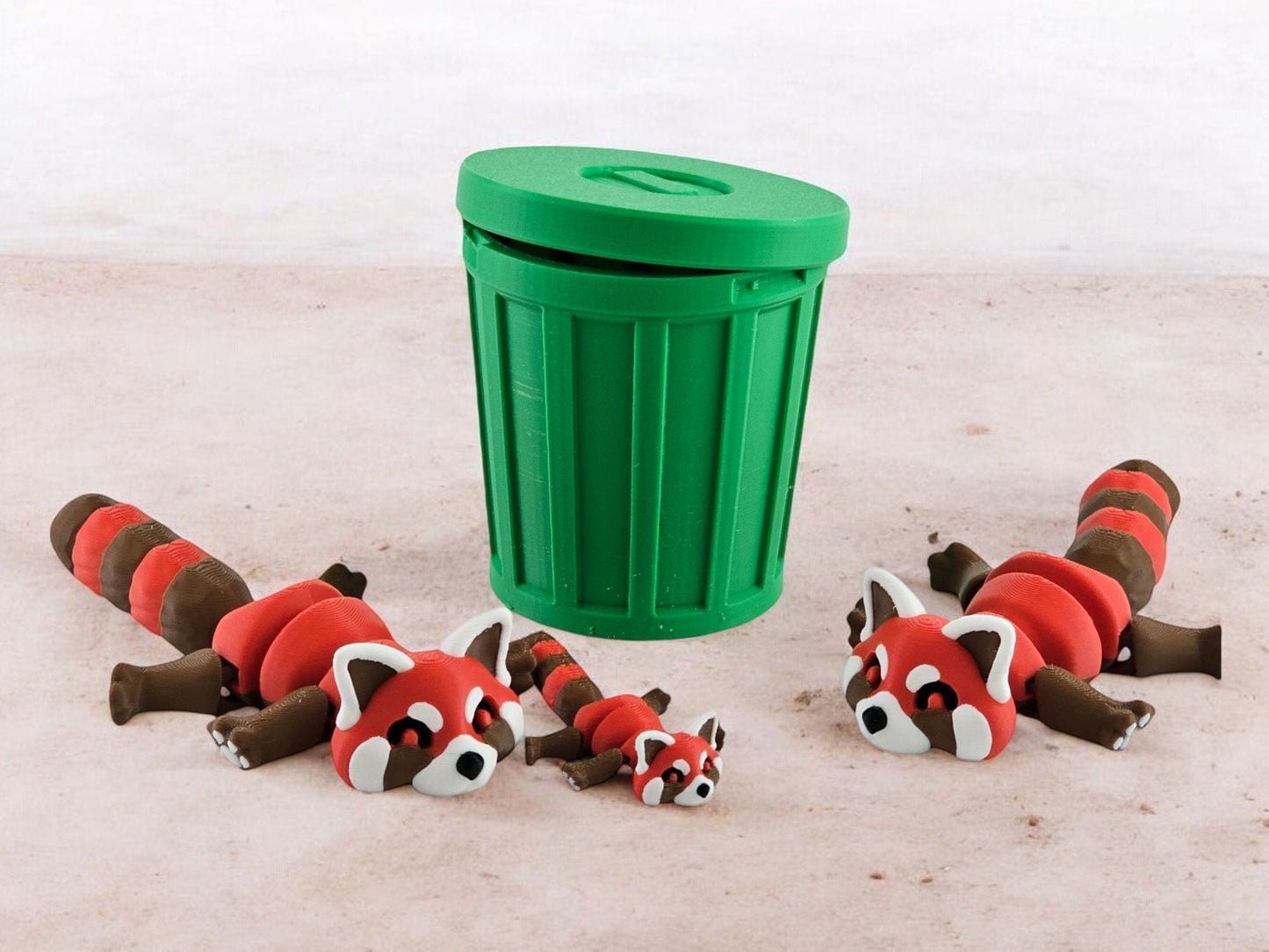 Cute Red Panda Trash Can Toy Set - Adorable Playtime for Kids - 3D Printed Red Panda Figures - Fun Gift for Animal Lovers