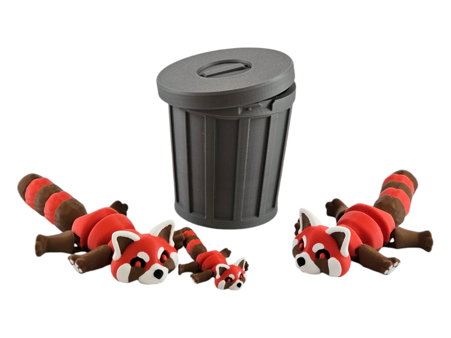 Cute Red Panda Trash Can Toy Set - Adorable Playtime for Kids - 3D Printed Red Panda Figures - Fun Gift for Animal Lovers